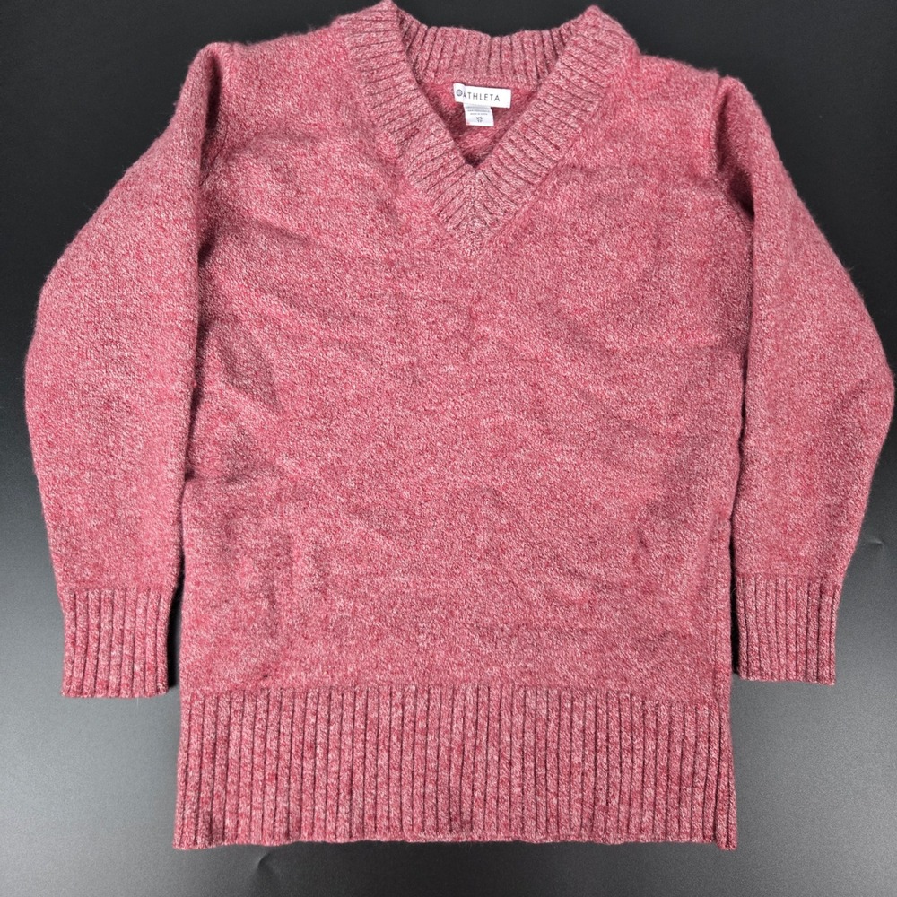 Athleta Vital V-Neck Tunic Sweater Pink Wool Cashmere Blend XS 984613-01